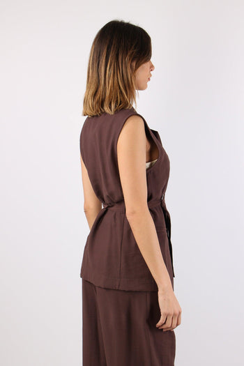 Gilet Cinturato Misto Viscosa Cioccolato - 7