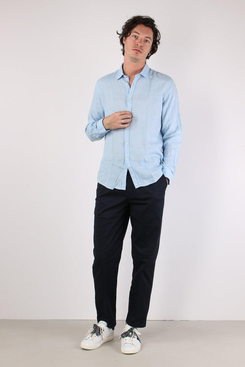 Camicia Lino Colletto Celeste