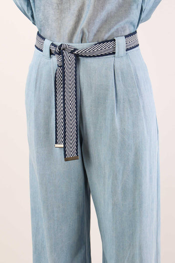 Pantalone Palazzo Denim Cintur Denim - 7