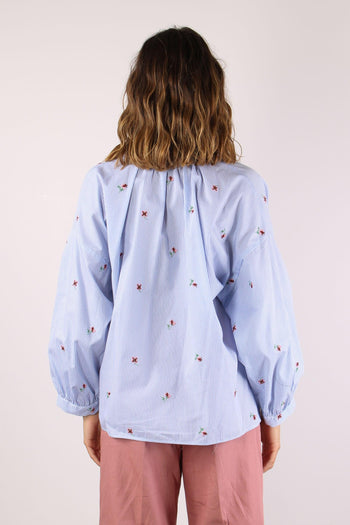 Butterfly Camicia Ricamo Fiori Bianco/azzurro - 4