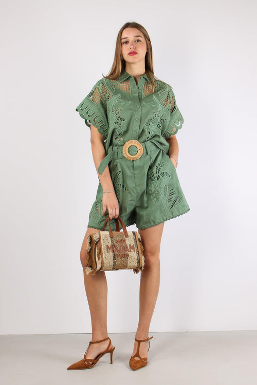 Camicia Lino Ricamo Verde