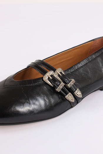 Ballerina Pelle Doppia Fibbia Nero - 4