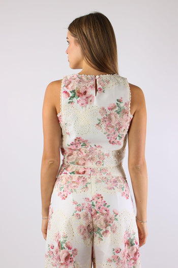 Top Sangallo Fantasia Fiori Bianco/rosa - 4