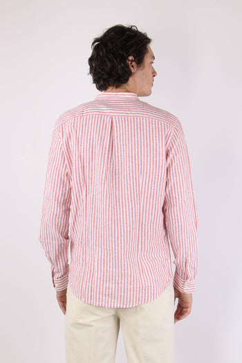 Camicia Coreana Lino Riga Corallo - 5