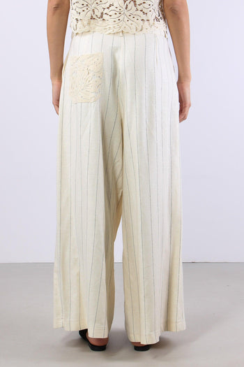 Pantalone Cropped Gessato Burro - 4