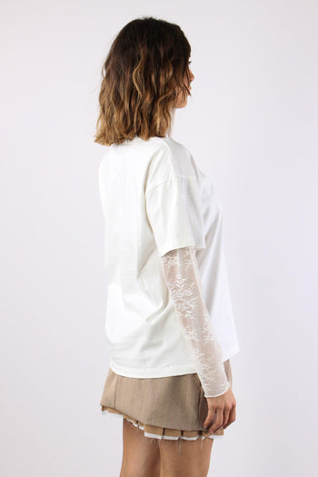 T-shirt Manica Pizzo Bianco - 6