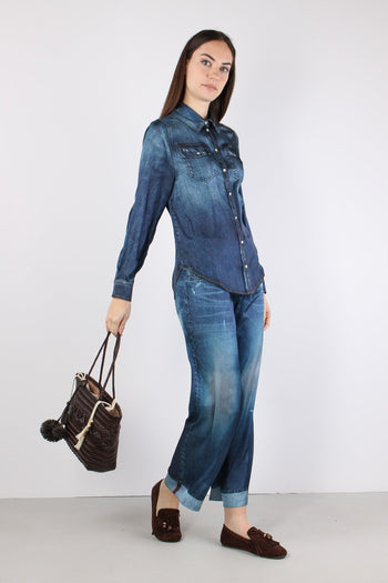 Jeans Stampa Digitale Rottture Blu Denim - 5