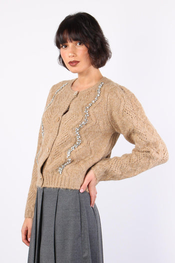 Cardigan Corto Pietre Cammello - 6