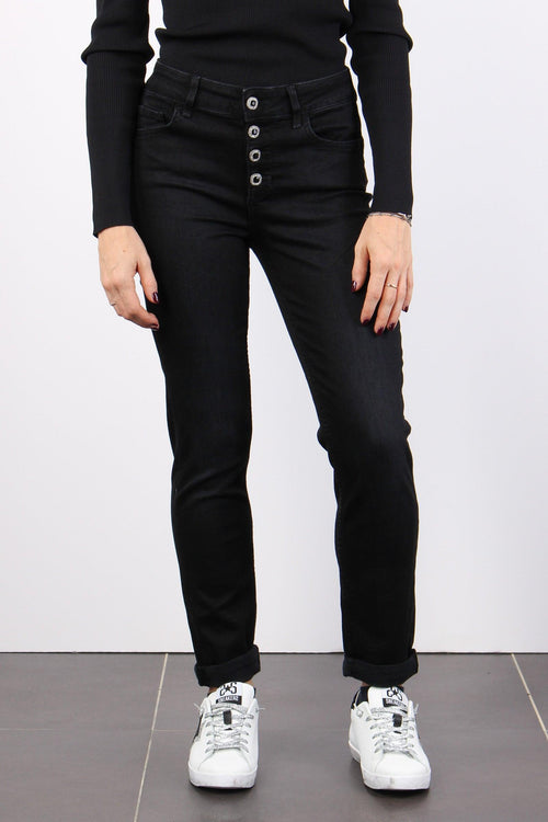 Jeans Monroe Bottoni Gioiello Denim Nero - 2