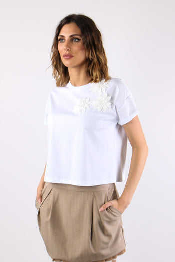 T-shirt Crop Applicazione Fior Bianco - 3