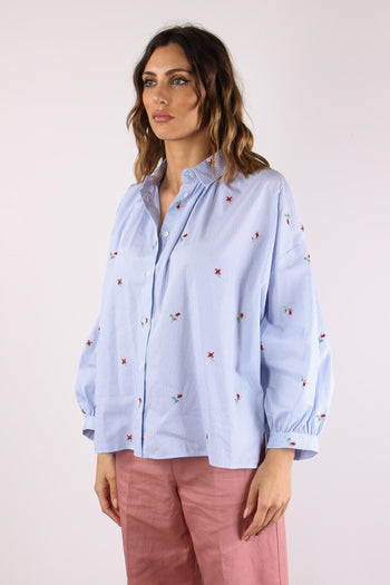 Butterfly Camicia Ricamo Fiori Bianco/azzurro - 3