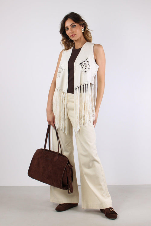 Gilet Frange Ricami Natural
