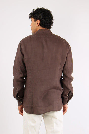 Camicia Classica Lino Marrone - 3
