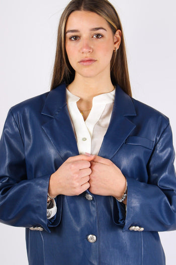 Giacca Squadrata Ecopelle Blu - 7
