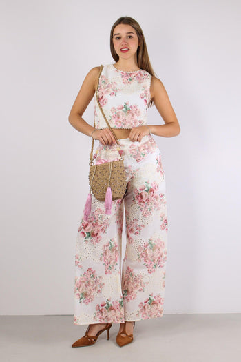 Top Sangallo Fantasia Fiori Bianco/rosa - 5
