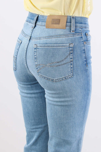 Jeans Slim Tasche Strass Denim Chiaro - 7