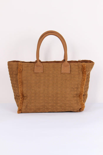 Maxi Tote Frange Ricamo Moka - 3