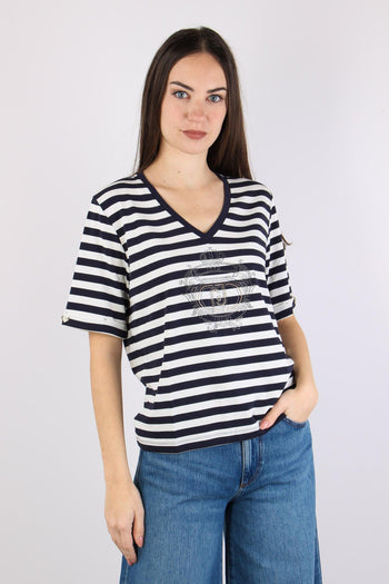 T-shirt Riga Scollo V White/blue - 3