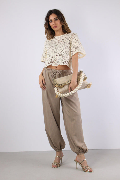 Blusa Cropped Pizzo Burro