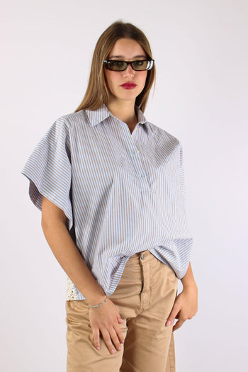 Camicia Over Bastonetto Pizzo Azzurro/beige - 6