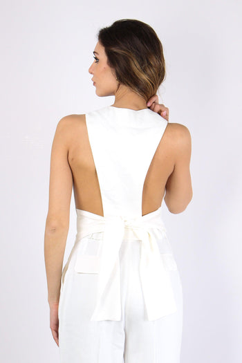Gilet Misto Lino Avorio - 4