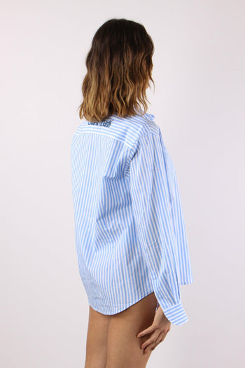 Camicia Slim Riga Ricamo Schiena Bianco/azzurro - 8