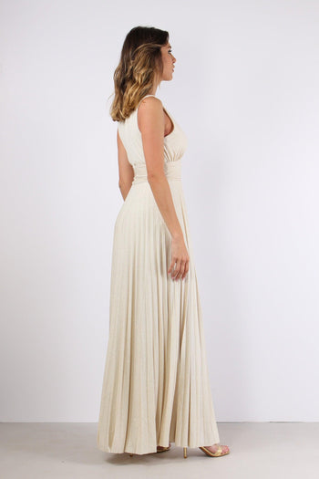 Abito Lurex Puntinato Incrocio Beige - 6