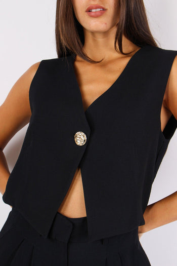 Gilet Corto Bottone Gioiello Nero - 6