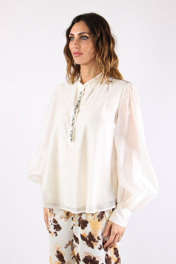 Blusa Mussola Inserto Strass Soft Milk - 3