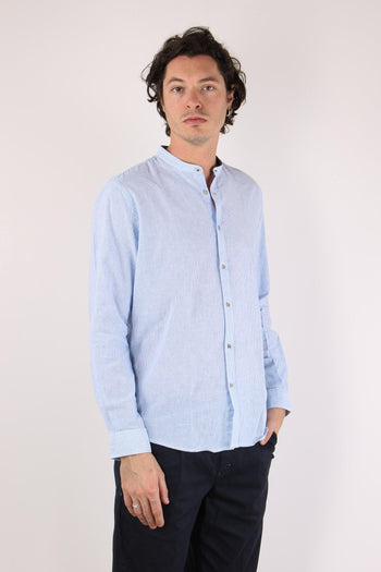 Camicia Lino Microriga Celeste - 6