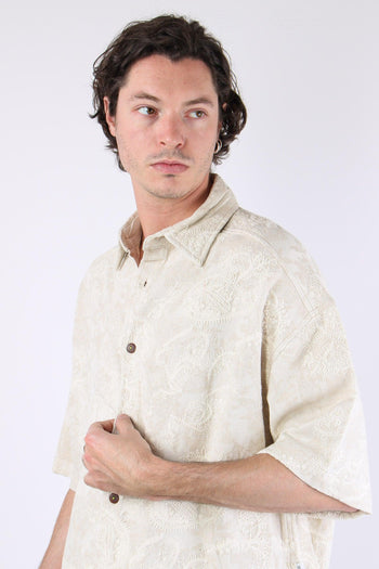 Camicia Manica Corta Ricamo Ecru - 7