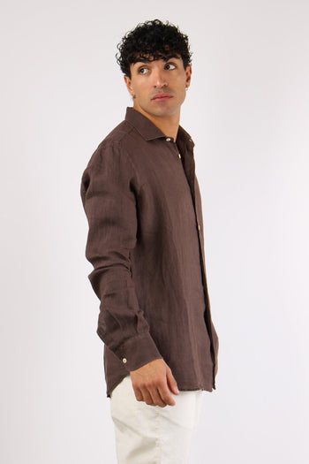 Camicia Classica Lino Marrone - 5