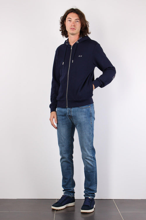 Felpa Zip Toppe Contrasto Navy Blue - 2