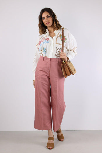 Zircone Pantalone Cropped Misto Lino Rose - 5