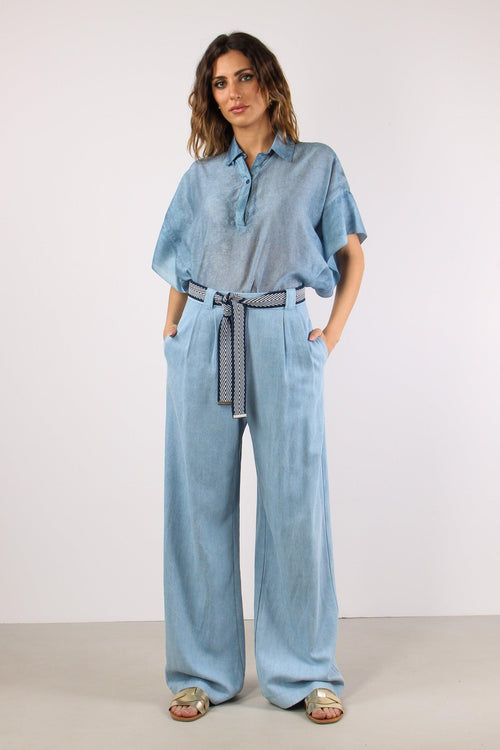 Pantalone Palazzo Denim Cintur Denim