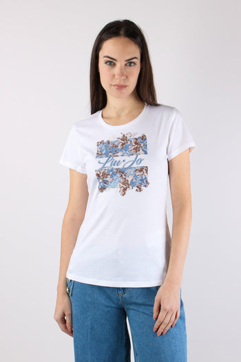 T-shirt Slim Fantasia Fiori Bianco/br - 2