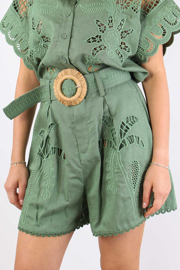 Short Lino Ricamo Verde - 6