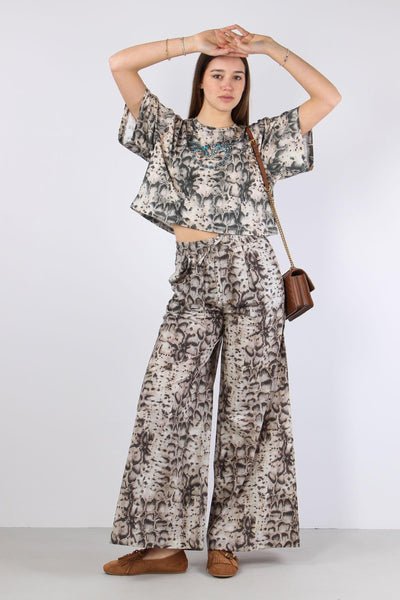 Gussola Pantalone Palazzo Snake Beige/nero