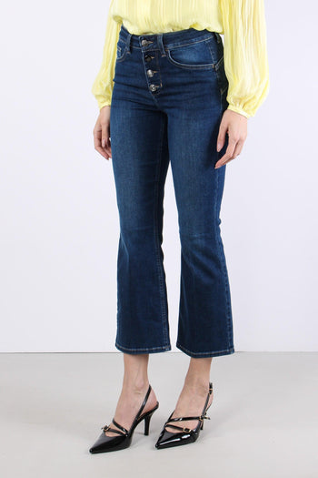 Jeans Trombetta Bottoni Denim Scuro - 5