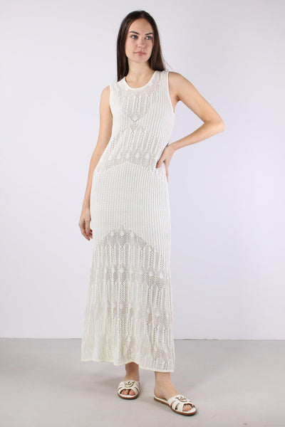 Abito Lungo Macrame Bianco Lana