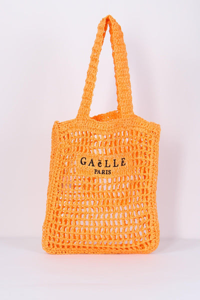 Shopping Rafia Logo Ricamo Arancione