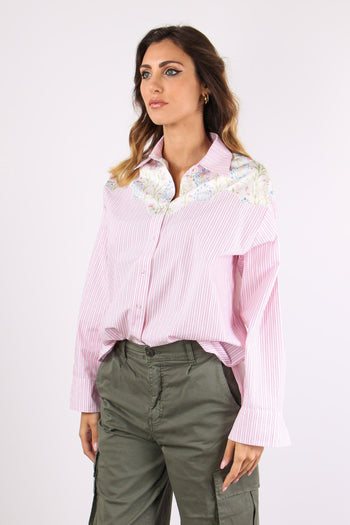 Camicia Riga Inserto Fantasia Bianco/rosa - 3