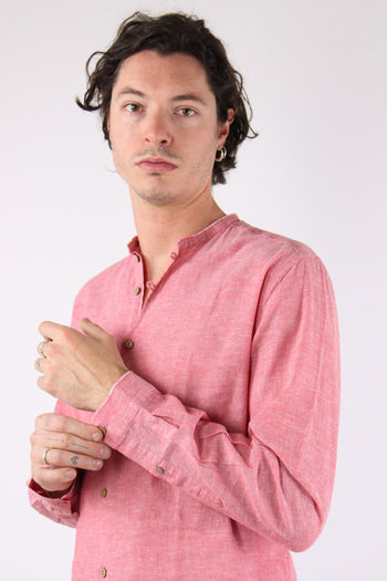 Camicia Lino Coreana Corallo - 7