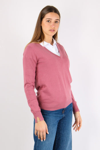 Maglia Scollo V Cotone Rosa - 6