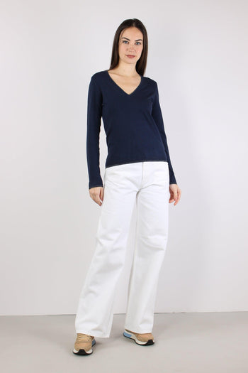 Maglia Scavo V Inserto Lurex Blu Navy - 5