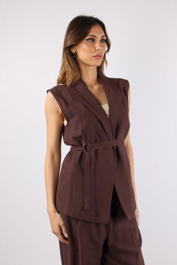 Gilet Cinturato Misto Viscosa Cioccolato - 8