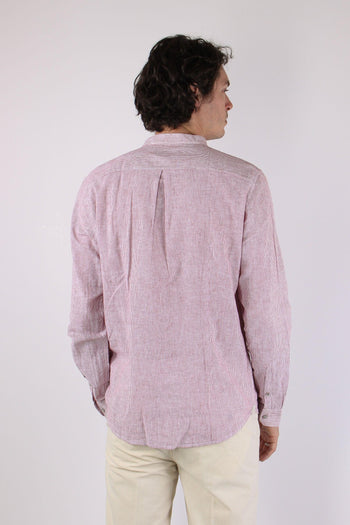 Camicia Lino Microriga Bordo - 5