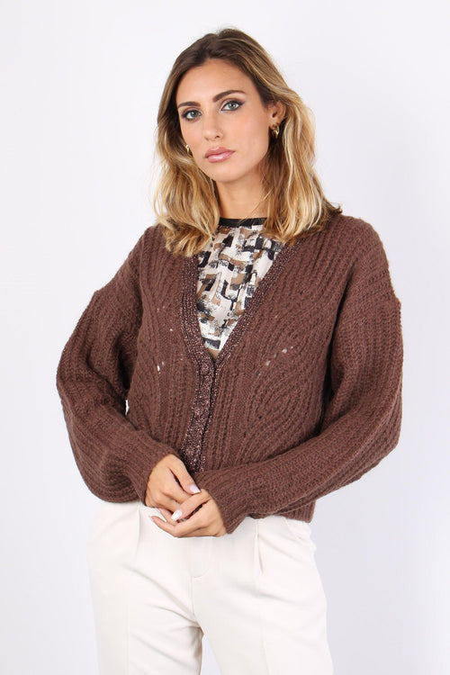 Cardigan Inserto Lurex Castagna