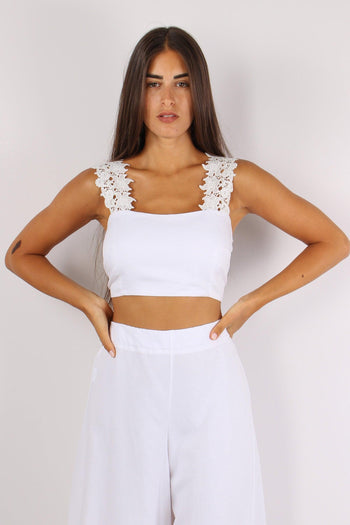 Top Corto Spalline Macrame Bianco - 6