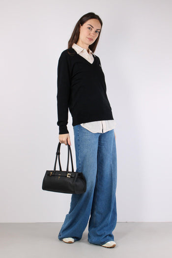 Pullover Cotone Scollo V Polo Black - 3